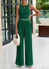 PRETTYGARDEN Two Piece Sets Ribbed Knit Crew Neck Sleeveless Tank Tops Wide Leg Pants Casual Lounge Set