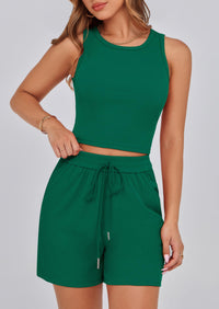 Solid Color Casual Sleeveless Two Piece Sets