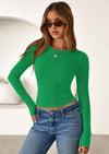 PRETTYGARDEN Womens Summer Fall Long Sleeve Shirts Ribbed Knit Fitted Basic Tee Going Out Tops Underscrub Casual Outfits