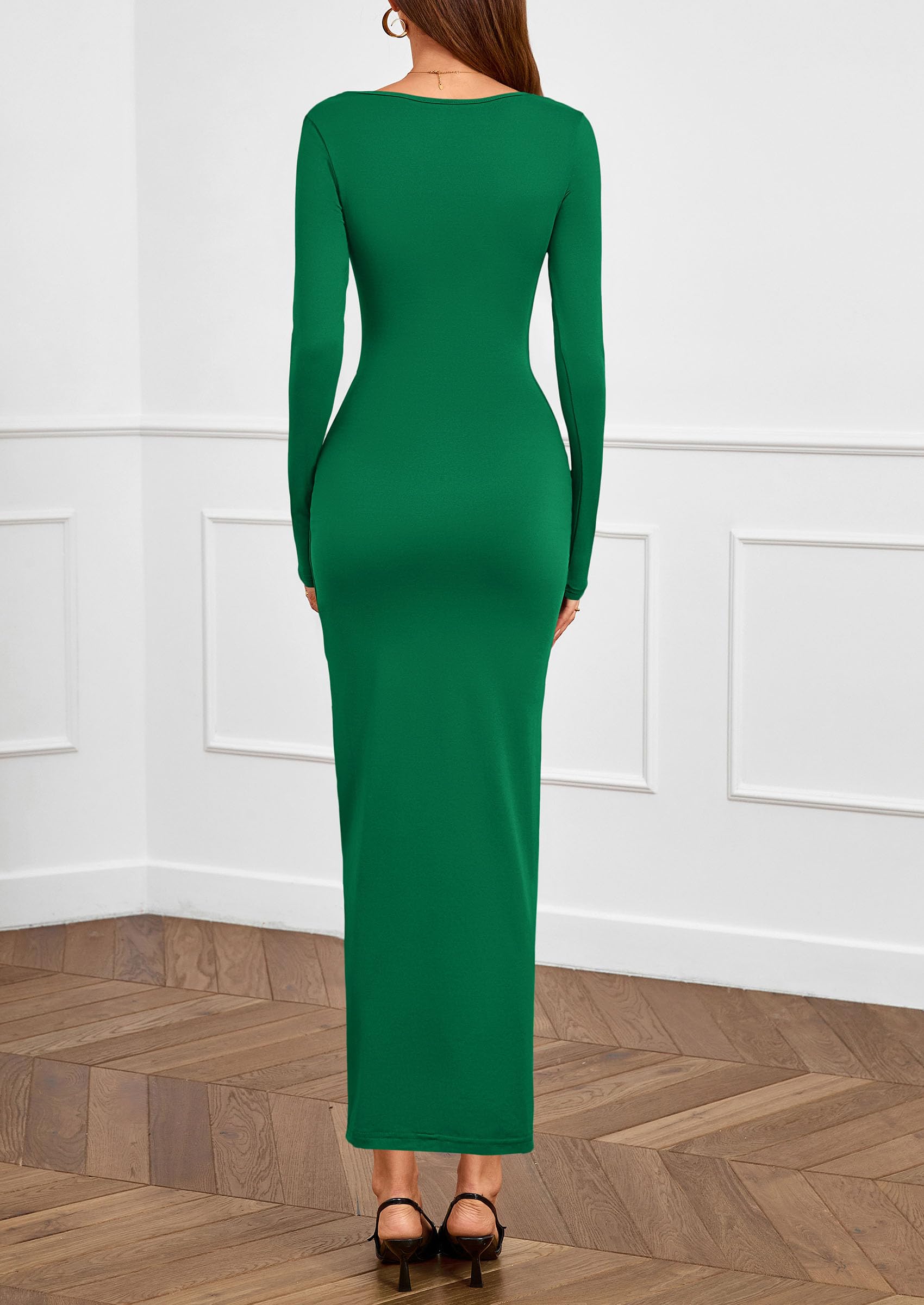 PRETTYGARDEN Women's Fall Wedding Guest Cocktail Midi Dresses Elegant Long Sleeve Bodycon Ruched Dress Fashion Clothing PRETTYGARDEN