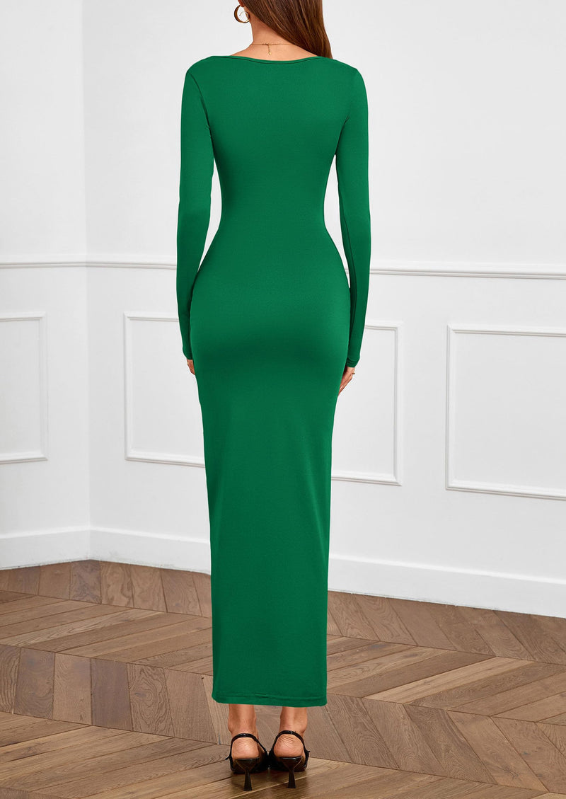 PRETTYGARDEN Women's Fall Wedding Guest Cocktail Midi Dresses Elegant Long Sleeve Bodycon Ruched Dress Fashion Clothing PRETTYGARDEN