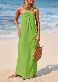 Casual Sleeveless Strappy Loose Flowy Beach Maxi Dress with Pockets