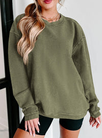 Ribbed Corduroy Crew Neck Long Sleeve Loose Fit Casual Oversized Sweatshirt