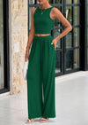 PRETTYGARDEN Two Piece Sets Ribbed Knit Crew Neck Sleeveless Tank Tops Wide Leg Pants Casual Lounge Set
