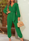 PRETTYGARDEN Women's Fall Jumpsuits Dressy Casual Pants Romper Spring Long Sleeve V Neck Belt Pockets One Piece Outfits