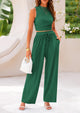 Ribbed Knit Sleeveless Crop Tank Tops Wide Leg Casual Pants Two Piece Sets