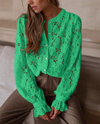 PRETTYGARDEN Women's Dressy Casual Lace Blouse Long Sleeve Button Up Shirts Tops Spring Fall Fashion Clothes