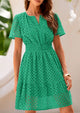 V Neck Short Sleeve A Line Hollow Out Lace Ruffle Casual Beach Party Mini Dresses
