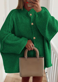 PRETTYGARDEN Women's Winter Button Down Cardigan Sweaters Mock Neck Lantern Long Sleeve Chunky Knit Jacket Trendy Outerwear