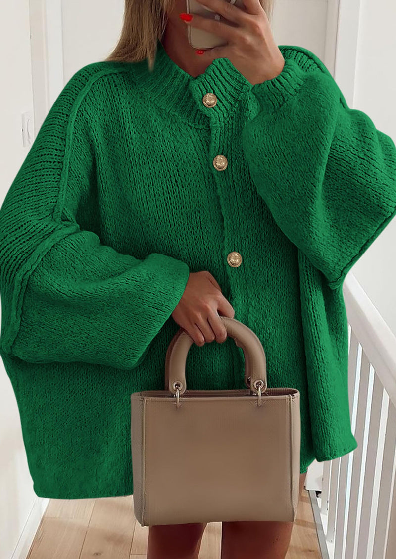 PRETTYGARDEN Women's Winter Button Down Cardigan Sweaters Mock Neck Lantern Long Sleeve Chunky Knit Jacket Trendy Outerwear