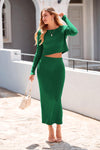 PRETTYGARDEN Women's Spring Fall 2 Piece Sweater Set Rib Knit Long Sleeve Crop Top Maxi Bodycon Skirt Casual Winter Outfits PRETTYGARDEN