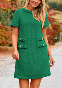 Summer Tweed Crew Neck Short Sleeve A Line Mini Dress