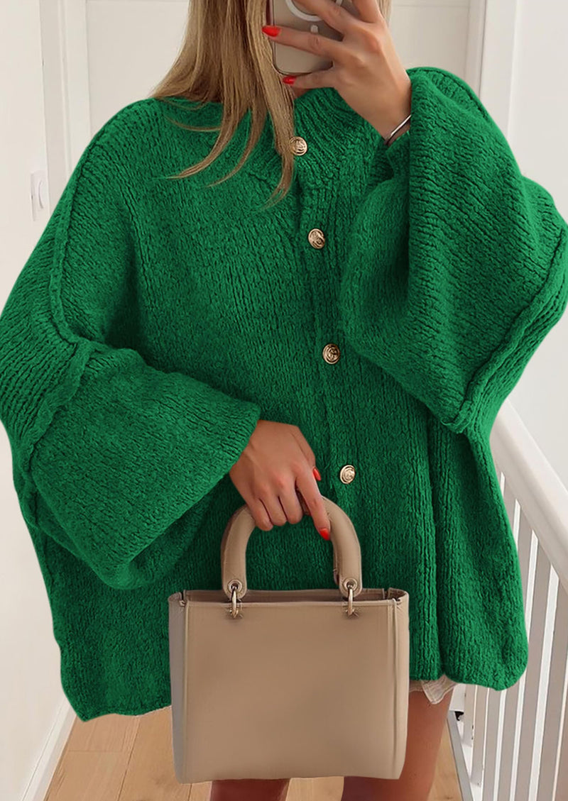 PRETTYGARDEN Women's Winter Button Down Cardigan Sweaters Mock Neck Lantern Long Sleeve Chunky Knit Jacket Trendy Outerwear