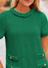 Summer Tweed Crew Neck Short Sleeve A Line Mini Dress