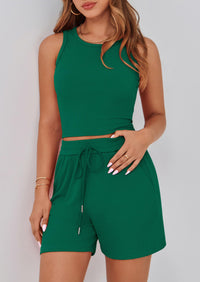 Solid Color Casual Sleeveless Two Piece Sets