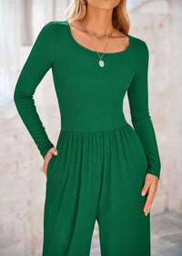 Solid Color Casual Long Sleeve Wide Leg Pants Jumpsuits