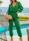 PRETTYGARDEN Women's Fall Jumpsuits Dressy Casual Pants Romper Spring Long Sleeve V Neck Belt Pockets One Piece Outfits