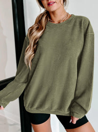 Ribbed Corduroy Crew Neck Long Sleeve Loose Fit Casual Oversized Sweatshirt