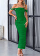 Off The Shoulder Ruched Bodycon Sleeveless Split Maxi Dresses