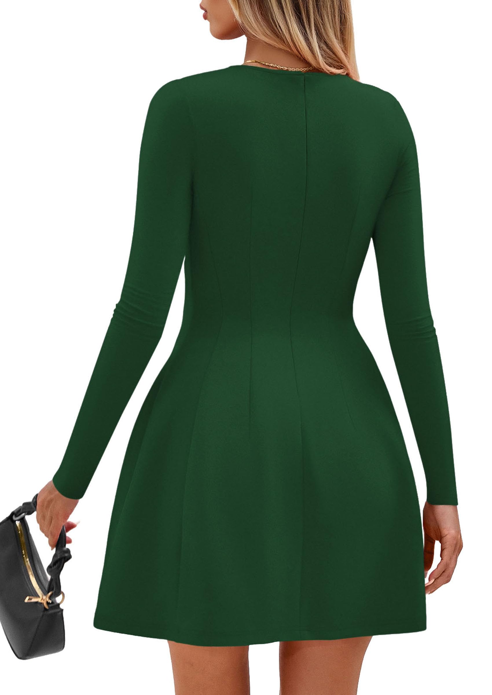 PRETTYGARDEN Long Sleeve Mini Dress for Women Fall Crewneck Knit Pleated Babydoll A Line Soft Casual Short Party Dresses PRETTYGARDEN