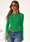 PRETTYGARDEN Womens Summer Fall Long Sleeve Shirts Ribbed Knit Fitted Basic Tee Going Out Tops Underscrub Casual Outfits