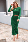 PRETTYGARDEN Women's Spring Fall 2 Piece Sweater Set Rib Knit Long Sleeve Crop Top Maxi Bodycon Skirt Casual Winter Outfits PRETTYGARDEN