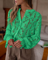 PRETTYGARDEN Women's Dressy Casual Lace Blouse Long Sleeve Button Up Shirts Tops Spring Fall Fashion Clothes