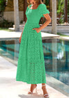 PRETTYGARDEN Dresses for Women Eyelet Square Neck Puff Sleeve Smocked Wedding Guest Maxi Dress with Pockets