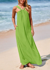 Casual Sleeveless Strappy Loose Flowy Beach Maxi Dress with Pockets