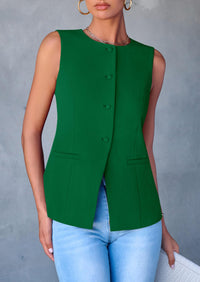 Dressy Business Casual Sleeveless Button Down Blazer Waistcoat