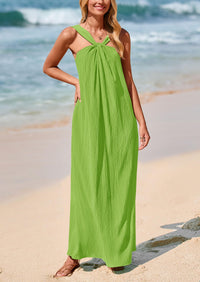 Casual Sleeveless Strappy Loose Flowy Beach Maxi Dress with Pockets