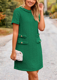 Summer Tweed Crew Neck Short Sleeve A Line Mini Dress