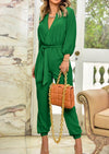 PRETTYGARDEN Women's Fall Jumpsuits Dressy Casual Pants Romper Spring Long Sleeve V Neck Belt Pockets One Piece Outfits