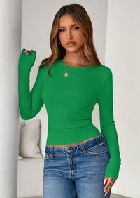 PRETTYGARDEN Womens Summer Fall Long Sleeve Shirts Ribbed Knit Fitted Basic Tee Going Out Tops Underscrub Casual Outfits