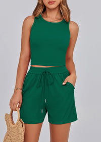 Solid Color Casual Sleeveless Two Piece Sets
