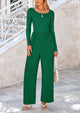 Solid Color Casual Long Sleeve Wide Leg Pants Jumpsuits