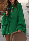PRETTYGARDEN Women's Winter Button Down Cardigan Sweaters Mock Neck Lantern Long Sleeve Chunky Knit Jacket Trendy Outerwear