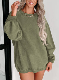Ribbed Corduroy Crew Neck Long Sleeve Loose Fit Casual Oversized Sweatshirt