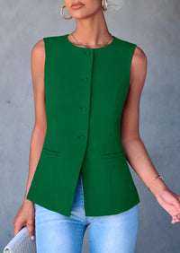 Dressy Business Casual Sleeveless Button Down Blazer Waistcoat