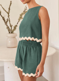 Beach Vacation Cropped Tank Top High Waist Shorts Two Piece Set