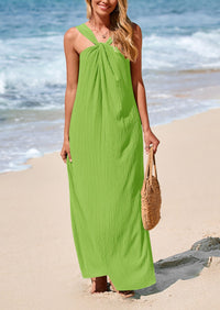Casual Sleeveless Strappy Loose Flowy Beach Maxi Dress with Pockets