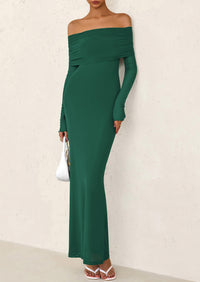 Off The Shoulder Bodycon Long Sleeve Mesh Maxi Dress