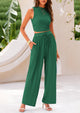 Ribbed Knit Sleeveless Crop Tank Tops Wide Leg Casual Pants Two Piece Sets