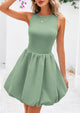 Casual Sleeveless Tank Mini Short Dress Crew Neck Bubble Dress with Pockets