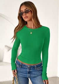PRETTYGARDEN Womens Summer Fall Long Sleeve Shirts Ribbed Knit Fitted Basic Tee Going Out Tops Underscrub Casual Outfits