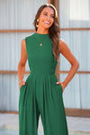 PRETTYGARDEN Womens Summer Jumpsuits Dressy Casual One Piece Outfits Sleeveless Mock Neck Wide Leg Pants Rompers with Pockets