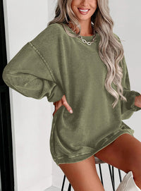 Ribbed Corduroy Crew Neck Long Sleeve Loose Fit Casual Oversized Sweatshirt