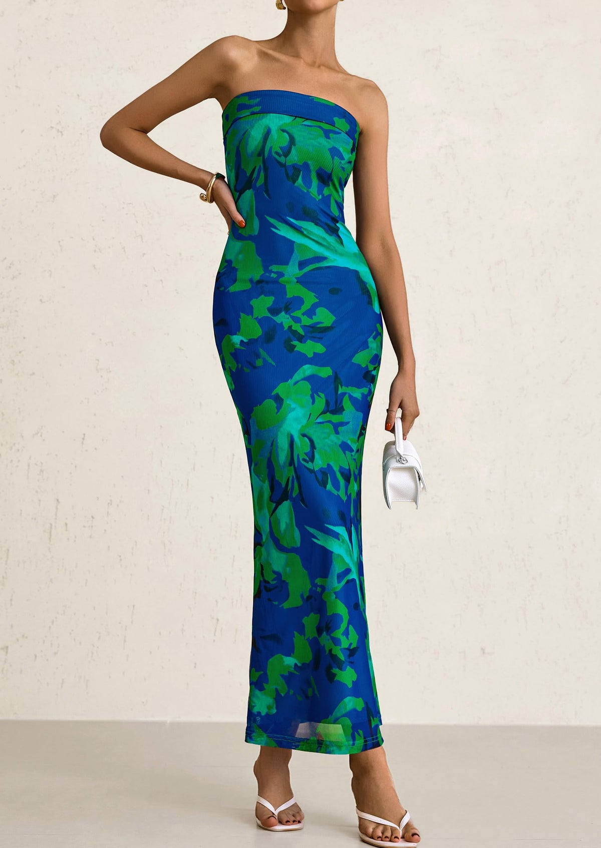 Printed Tube  Strapless Bodycon Sleeveless Maxi Dress