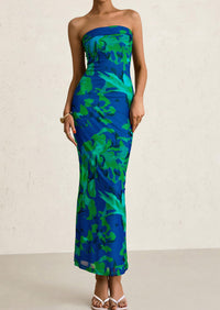 Printed Tube  Strapless Bodycon Sleeveless Maxi Dress