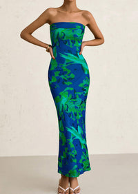 Printed Tube  Strapless Bodycon Sleeveless Maxi Dress